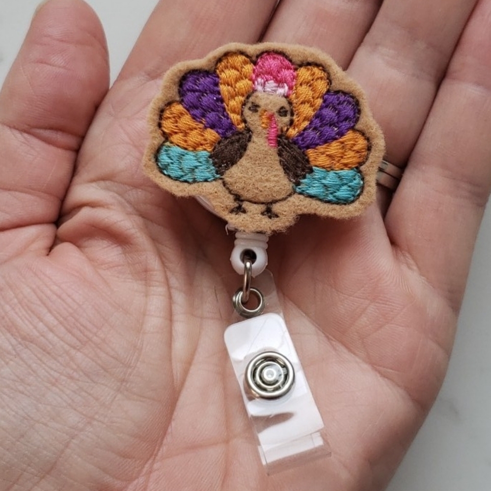 Festive Thanksgiving Turkey Badge Reels, Retractable ID Badge Clips Nurse NWT